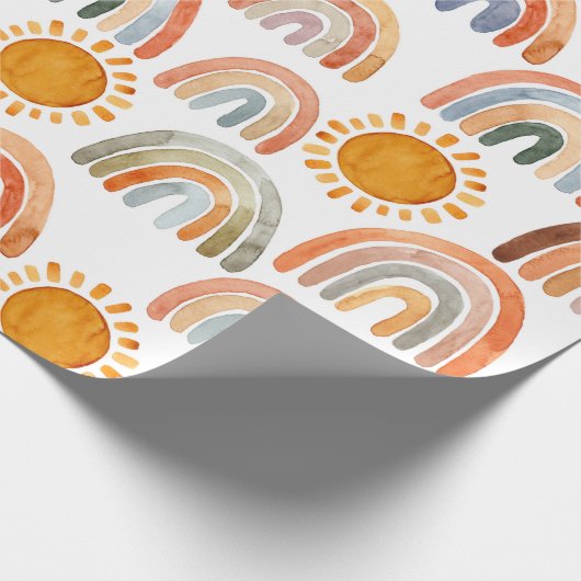 Earthy Modern Boho Rainbow and Sun Geschenkpapier (Ecke)