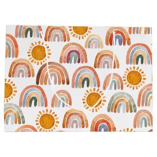 Earthy Modern Boho Rainbow and Sun Große Geschenktüte (Rückseite)