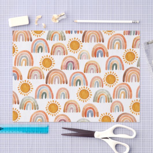 Earthy Modern Boho Rainbow and Sun Seidenpapier (Handwerk)