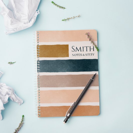 Earthy Modern Watercolor Stripes Personalisiert Notizblock