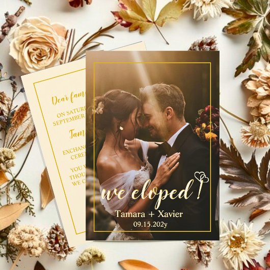 Earthy Mustard We Eloped Wedding Announcement Card Ankündigung
