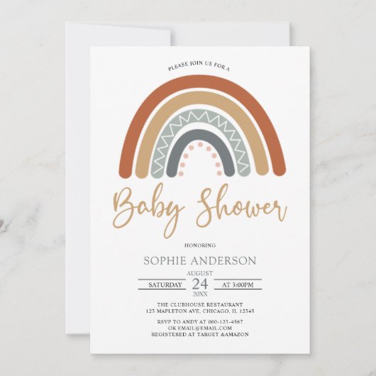 Earthy Mute Tones Boho Rainbow Baby Shower Einladung (Vorderseite)