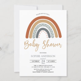Earthy Mute Tones Boho Rainbow Baby Shower Einladung