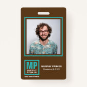 Earthy Natural Brown Monogram Logo-Foto Ausweis (Vorderseite)