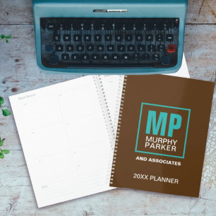 Earthy Natural Brown Türkis Mit Monogramm Logo Planer