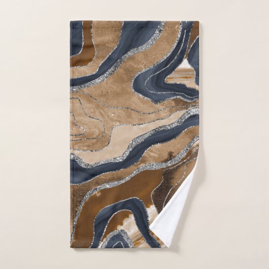 Earthy Navy Blauer Marmor Agate Silver Glitzer 1 Badhandtuch Set (Handtuch)
