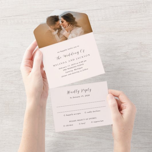 Earthy Neutral Photo Modern Wedding All In One Einladung (Abreißen)
