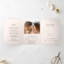 Earthy Neutral Photo Modern Wedding Dreifach Gefaltete Einladung
