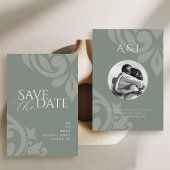 Earthy Olive Classic Damask Elegantes Foto Hochzei Save The Date
