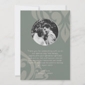 Earthy Olive Classy Elegante Damask Foto Hochzeit Dankeskarte (Rückseite)