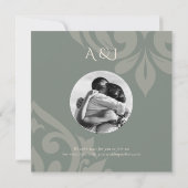 Earthy Olive Damask Elegantes klassisches Foto Hoc Save The Date (Rückseite)