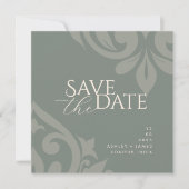 Earthy Olive Damask Elegantes klassisches Foto Hoc Save The Date (Vorderseite)