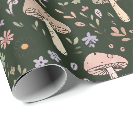 Earthy Olive Green Fungi Seamless Pattern Geschenkpapier (Rolleneckpunkt)