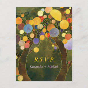 Earthy Olive Green Tree Wedding RSVP Einladungspostkarte