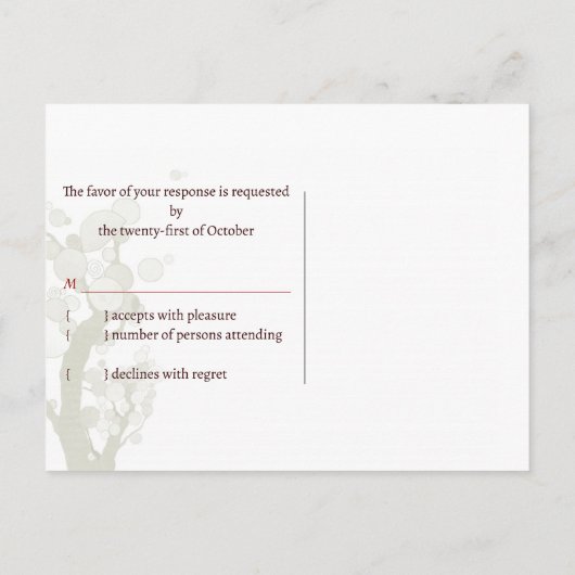Earthy Olive Green Tree Wedding RSVP Einladungspostkarte (Rückseite)