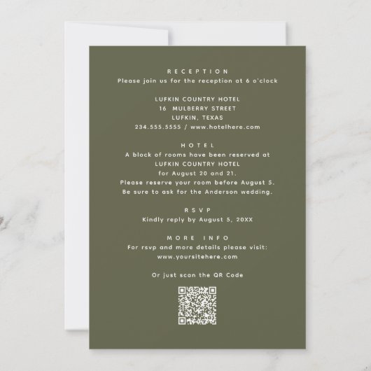 Earthy Olive Green Wedding | Boho Floral QR Code Einladung (Rückseite)
