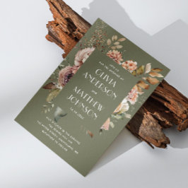 Earthy Olive Green Wedding | Boho Floral QR Code Einladung