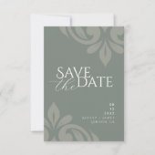 Earthy Olive Script Damask Foto Wedding Save The Date (Vorderseite)