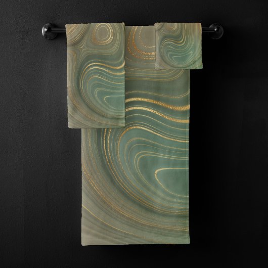 Earthy Olive Strata | Green und Gold Ink Agate Badhandtuch Set