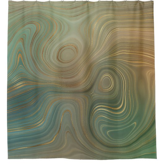 Earthy Olive Strata | Green und Gold Ink Agate Duschvorhang (Vorderseite)
