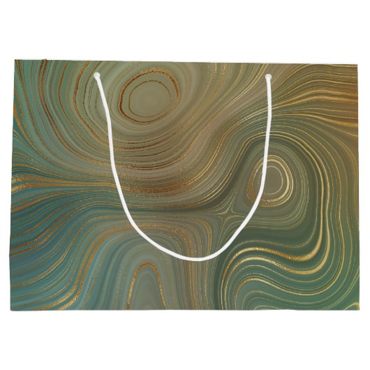 Earthy Olive Strata | Green und Gold Ink Agate Große Geschenktüte (Rückseite)