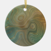 Earthy Olive Strata | Green und Gold Ink Agate Keramik Ornament (Vorne)