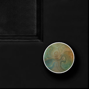 Earthy Olive Strata Green und Gold Ink Agate Keramikknauf