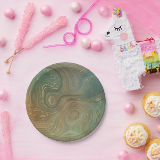 Earthy Olive Strata | Green und Gold Ink Agate Pappteller (Party)