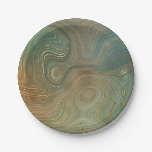Earthy Olive Strata | Green und Gold Ink Agate Pappteller (Vorderseite)