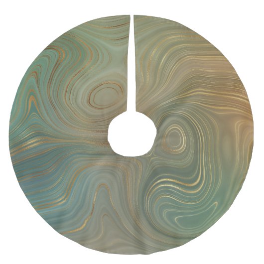 Earthy Olive Strata | Green und Gold Ink Agate Polyester Weihnachtsbaumdecke (Vorderseite)