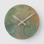 Earthy Olive Strata | Green und Gold Ink Agate Runde Wanduhr (Vorderseite)