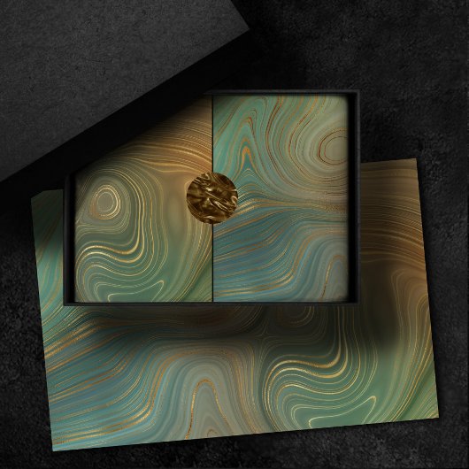 Earthy Olive Strata | Green und Gold Ink Agate Seidenpapier