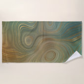 Earthy Olive Strata | Green und Gold Ink Agate Strandtuch (Vorderseite)