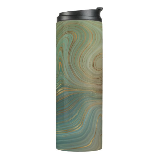 Earthy Olive Strata | Green und Gold Ink Agate Thermosbecher (Nach links gedreht)