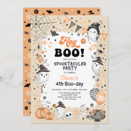 Earthy Orange Black Halloween Ghost Boy Birthday Einladung