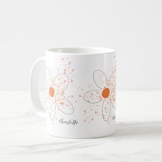Earthy orange modern florals name script white kaffeetasse (Vorderseite Links)