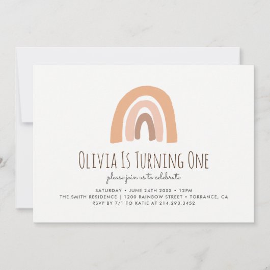 Earthy Pastel Rainbow 1. Geburtstag Einladung (Vorderseite)