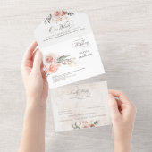 Earthy Pink Blume Elegant Boho Wedding All In One Einladung (Abreißen)