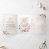 Earthy Pink Blume Elegant Boho Wedding Dreifach Gefaltete Einladung (Innenseite)