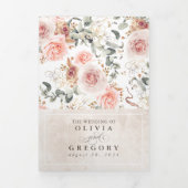 Earthy Pink Blume Elegant Boho Wedding Dreifach Gefaltete Einladung (Cover)