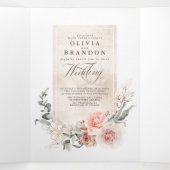 Earthy Pink Blume Elegant Boho Wedding Dreifach Gefaltete Einladung (Innenseite Mitte)