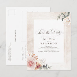 Earthy Pink Floral Elegant Save the Date Ankündigungspostkarte