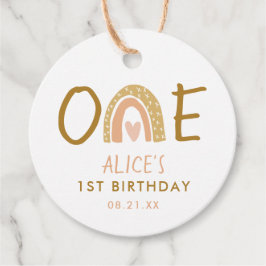 Earthy Rainbow 1st Birthday Girl Favor Tags Geschenkanhänger