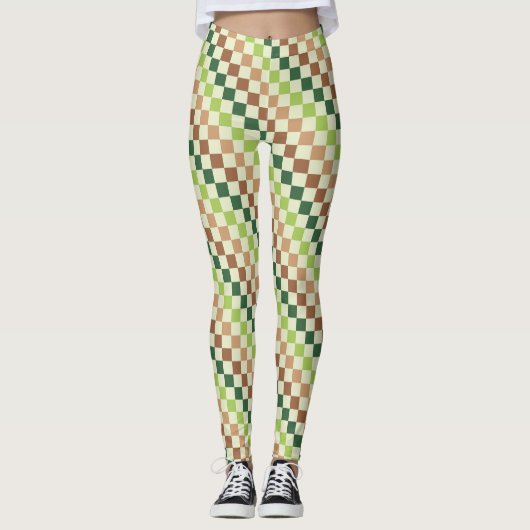 Earthy rainbow diagonal checkerboard pattern leggings (Vorderseite)