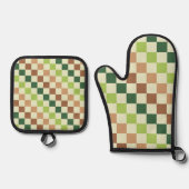 Earthy rainbow diagonal checkerboard pattern ofenhandschuh & Topflappen-Set (Vorderseite)