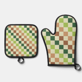 Earthy rainbow diagonal checkerboard pattern ofenhandschuh & Topflappen-Set