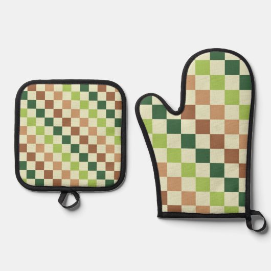 Earthy rainbow diagonal checkerboard pattern ofenhandschuh & Topflappen-Set (Vorderseite)