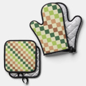 Earthy rainbow diagonal checkerboard pattern ofenhandschuh & Topflappen-Set (Vorderseite/Rückseite)
