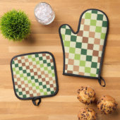 Earthy rainbow diagonal checkerboard pattern ofenhandschuh & Topflappen-Set (Oben Unten)