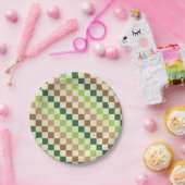 Earthy rainbow diagonal checkerboard pattern pappteller (Party)